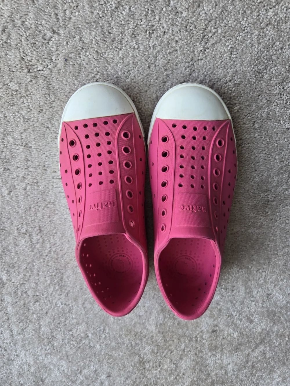 Native Kids Slip-On Sneakers in Bright Pink with White Toe Caps - Picture 2 of 6